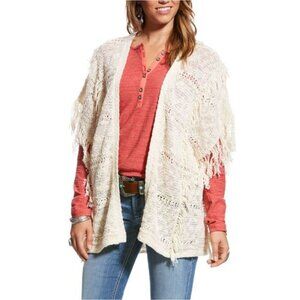 Ariat Womens  L/G Wrap It Up Wrap Oatmeal Color Open-Front Knit Fringe Cardigan